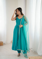 Rama Green Romansilk Chanderi Suit Set