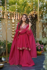 Mirror-Embellished Festive Peplum Sharara Set