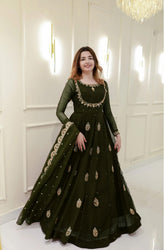 Mauve & Gold Zari Work Festive Anarkali Gown Set