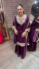 Premium Velvet Kurta Palazzo Ensemble with Elegant Gold Borders