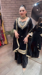 Premium Velvet Kurta Palazzo Ensemble with Elegant Gold Borders