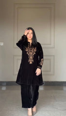 Designer Black Velvet Kurta Set with Handcrafted Gold Detailing