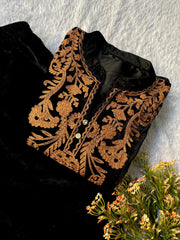 Designer Black Velvet Kurta Set with Handcrafted Gold Detailing