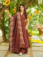 Brown Anarkali Suit with Floral Embroidered Dupatta