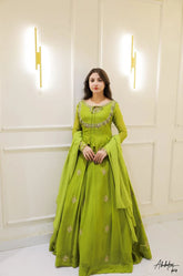 Lime Green Flowy Anarkali Suit with Embellished Border