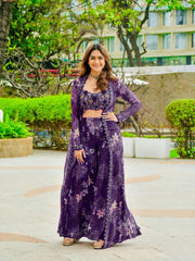 Purple Rich Tibby Silk Thread With Sequence work & Digital Print Designer Sharara Set