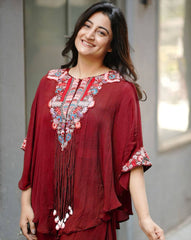 MARRON NEW TRENDY THREE PIECE INDO WESTERN WITH SEQUENCE EMBROIDERED WORK