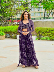 Purple Rich Tibby Silk Thread With Sequence work & Digital Print Designer Sharara Set