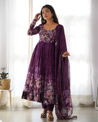 Purple Anarkali With Floral Printed
