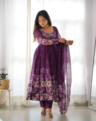 Purple Anarkali With Floral Printed