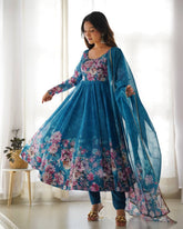 Rama Anarkali With Floral Printed