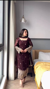 Faux Georgette With Thread & Sequence Work Kurta Pent Set