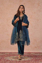 Royal Blue Velvet Set Elegant Ethnic Wear