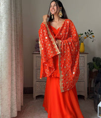 Faux Georgette Thread Sequence Work Suit Plazzo with Dupatta for Function Wear