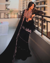 Black Color Party Wear Designer Georgette Kurta With Sharara & dupatta Set