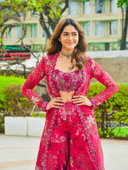 Pink Rich Tibby Silk Thread With Sequence work & Digital Print Designer Sharara Set