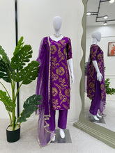 Purple Jacquard Silk Fabric Suit with Crepe Pant and Soft Net Dupatta