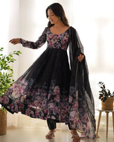 Black Anarkali With Floral Printed
