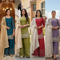 Lavender Organza Silk Sequence Work Designer Palzoo Suit