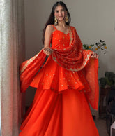 Faux Georgette Thread Sequence Work Suit Plazzo with Dupatta for Function Wear
