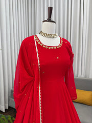 RED COLOR HAND WORK & LCD STONE WORK ANARKALI SUIT WITH DUPATTA