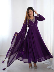 PURPLE FOX GEORGETTE FABRIC FULLY FLAIR ANARKALI SUIT