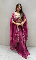RANGOLI SILK INDO WESTERN SHRUG, DHOTI & BLOUSE WITH SEQUENCE EMBROIDERY WORK
