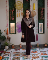 EMBROIDERY WORK WITH SEQUENCE & VELVET DESIGNER WEAR KURTA PLAZZO SET