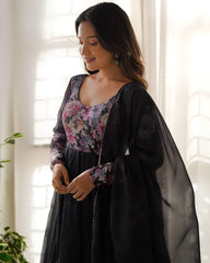 Black Anarkali With Floral Printed