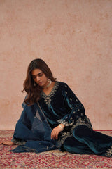 Royal Blue Velvet Set Elegant Ethnic Wear