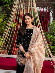 BLACK DESIGNER PARTY WEAR HEAVY VISCOSE VELVET TOP WITH SHARARA