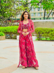 Pink Rich Tibby Silk Thread With Sequence work & Digital Print Designer Sharara Set