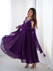 PURPLE FOX GEORGETTE FABRIC FULLY FLAIR ANARKALI SUIT