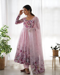 Baby Pink Anarkali With Floral Printed