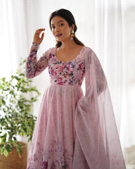 Baby Pink Anarkali With Floral Printed