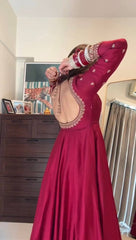 DESIGNER CHINNON SILK GOWN SET WITH PANT DUPATTA