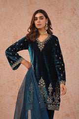Royal Blue Velvet Set Elegant Ethnic Wear