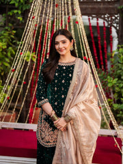 GREEN DESIGNER PARTY WEAR HEAVY VISCOSE VELVET TOP WITH SHARARA