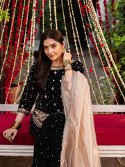 BLACK DESIGNER PARTY WEAR HEAVY VISCOSE VELVET TOP WITH SHARARA