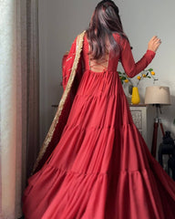 Red Designer Party Wear Faux Georgette Ruffle Style Gown