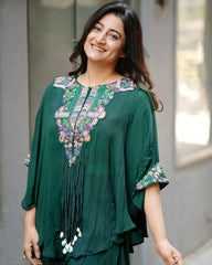 HUNTER GREEN NEW TRENDY THREE PIECE INDO WESTERN WITH SEQUENCE EMBROIDERED WORK