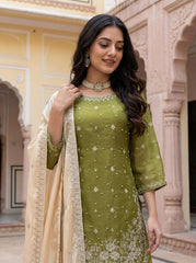 Mahendi Organza Silk Sequence Work Designer Palzoo Suit