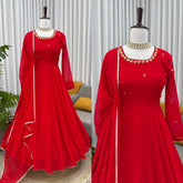 RED COLOR HAND WORK & LCD STONE WORK ANARKALI SUIT WITH DUPATTA