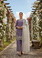 Lavender Organza Silk Sequence Work Designer Palzoo Suit