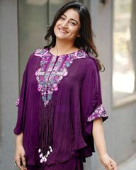 WINE NEW TRENDY THREE PIECE INDO WESTERN WITH SEQUENCE EMBROIDERED WORK