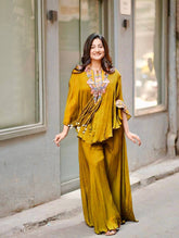 YELLOW NEW TRENDY THREE PIECE INDO WESTERN WITH SEQUENCE EMBROIDERED WORK