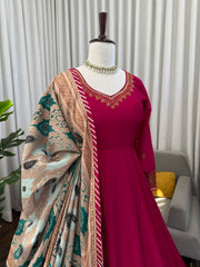 DESIGNER CHINNON SILK GOWN SET WITH PANT DUPATTA