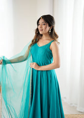 Rama Green Romansilk Chanderi Suit Set