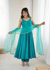 Rama Green Romansilk Chanderi Suit Set
