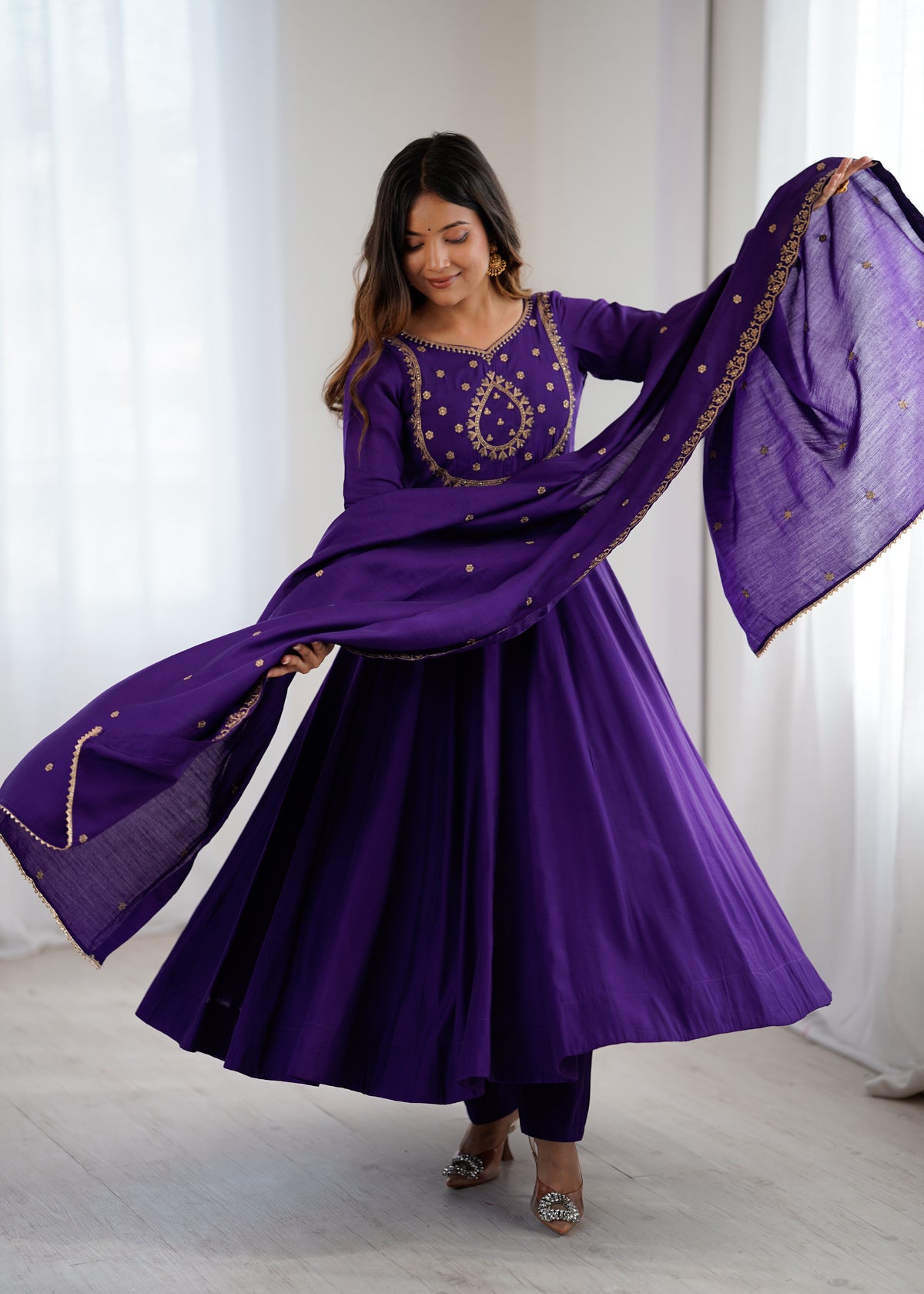 PURE ROMAN CHANDERI SILK ANARKALI